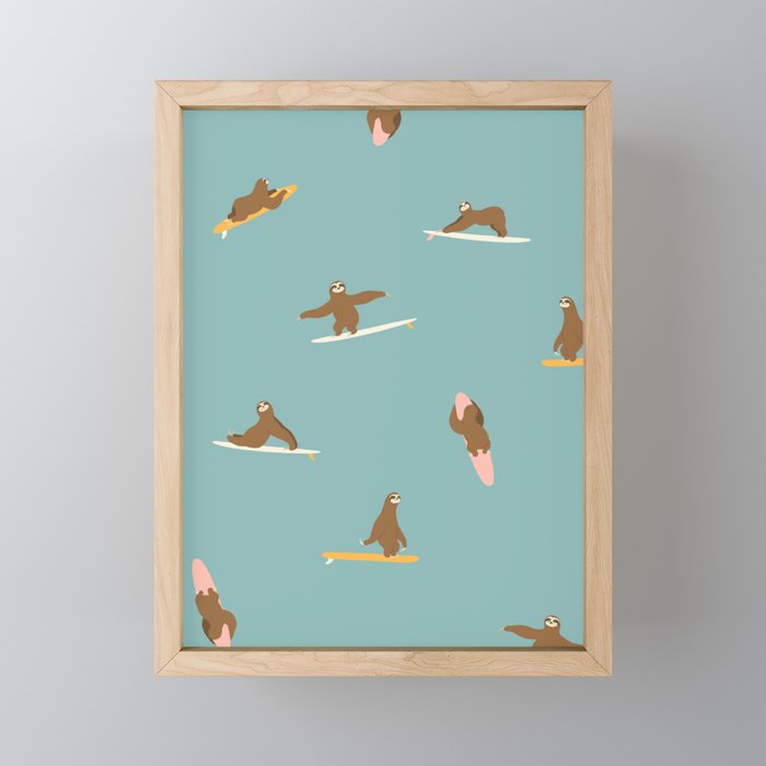 Surfing Sloth in Blue Mini Art Print Gallery Image 1