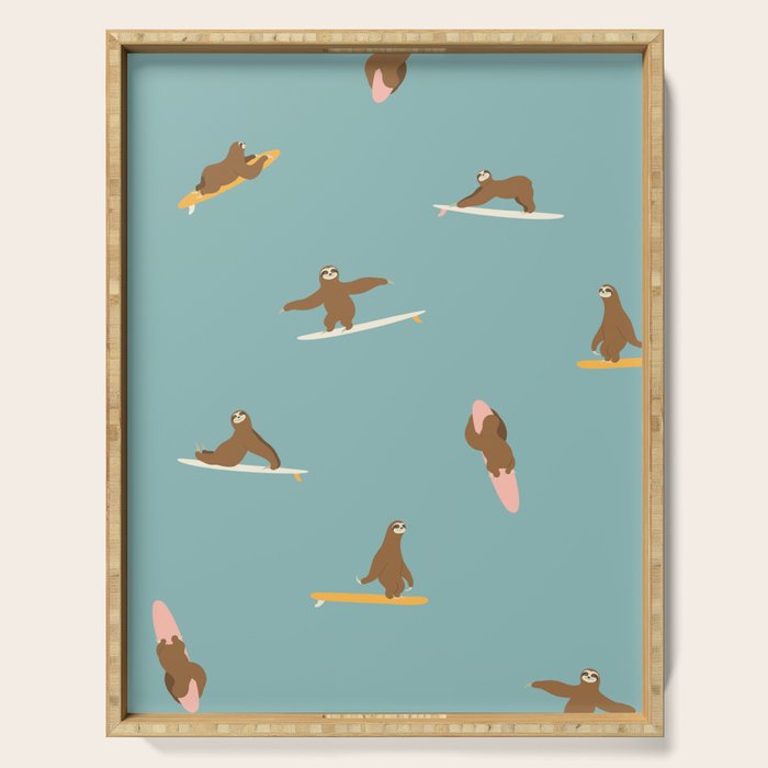 Surfing Sloth in Blue Serving Tray Gallery Image 1