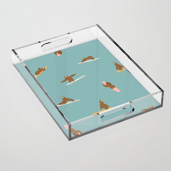 Surfing Sloth in Blue Acrylic Tray Gallery Image 1