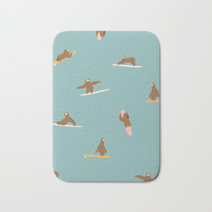 Surfing Sloth in Blue Bath Mat Gallery Image 1