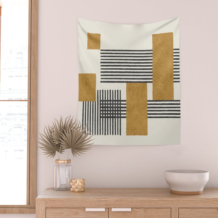 Stripes and Square Composition - Abstract Wall Tapestry Gallery Image 2