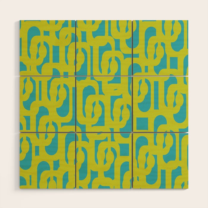 Mid Century Modern Loop Pattern in Lime Green and Turquoise Wood Wall Art Gallery Image 1
