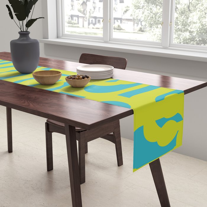 Mid Century Modern Loop Pattern in Lime Green and Turquoise Table Runner Gallery Image 2