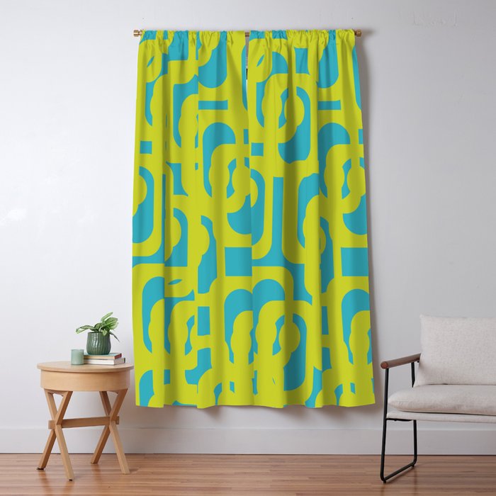 Mid Century Modern Loop Pattern in Lime Green and Turquoise Window Curtain Gallery Image 5