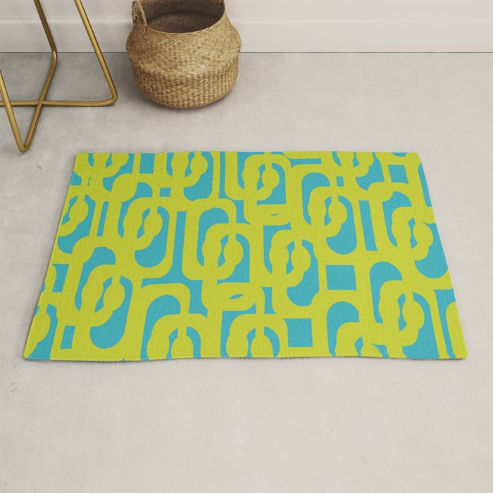 Mid Century Modern Loop Pattern in Lime Green and Turquoise Rug Gallery Image 1