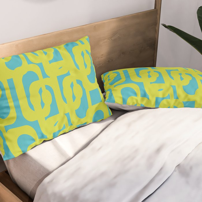Mid Century Modern Loop Pattern in Lime Green and Turquoise Pillow Sham Gallery Image 2