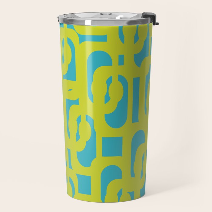 Mid Century Modern Loop Pattern in Lime Green and Turquoise Travel Mug Gallery Image 2