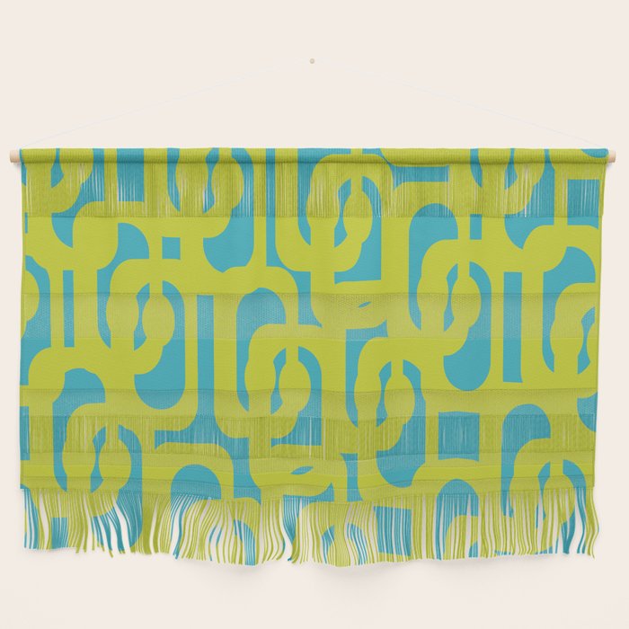 Mid Century Modern Loop Pattern in Lime Green and Turquoise Wall Hanging Gallery Image 1