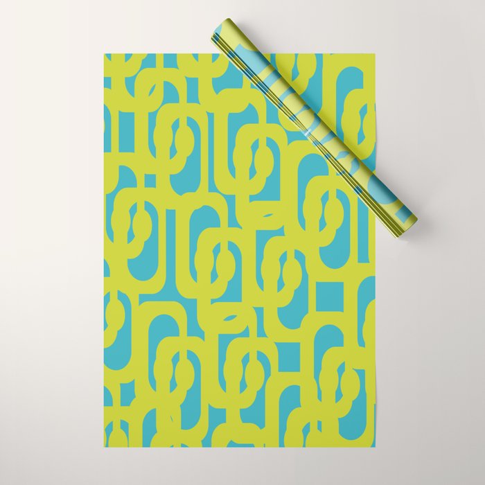 Mid Century Modern Loop Pattern in Lime Green and Turquoise Wrapping Paper Gallery Image 1