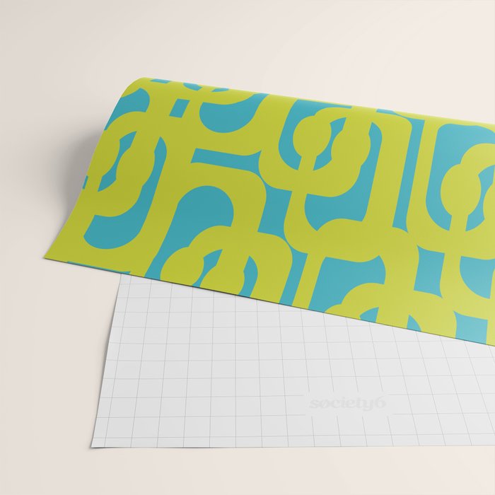 Mid Century Modern Loop Pattern in Lime Green and Turquoise Wrapping Paper Gallery Image 2