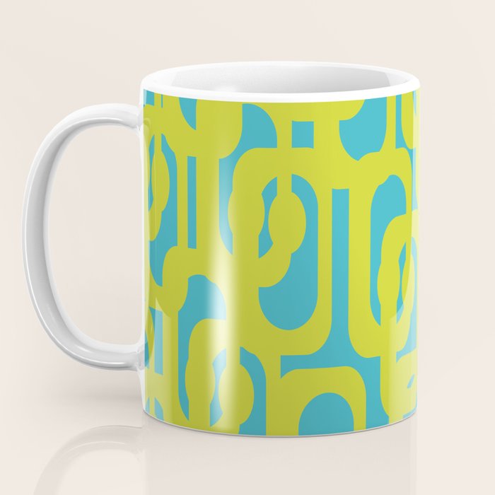 Mid Century Modern Loop Pattern in Lime Green and Turquoise Coffee Mug Gallery Image 3
