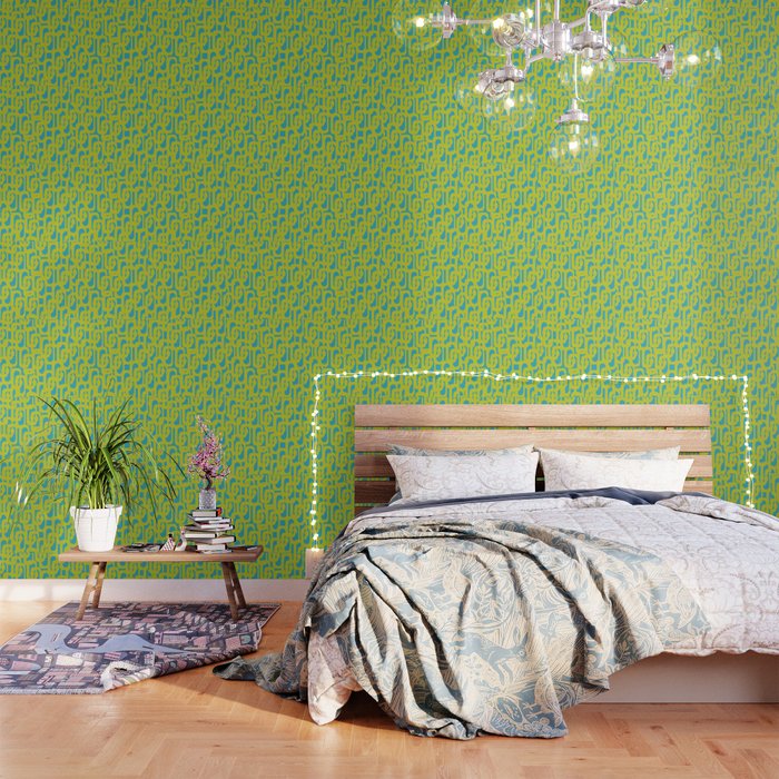 Mid Century Modern Loop Pattern in Lime Green and Turquoise Wallpaper Gallery Image 1