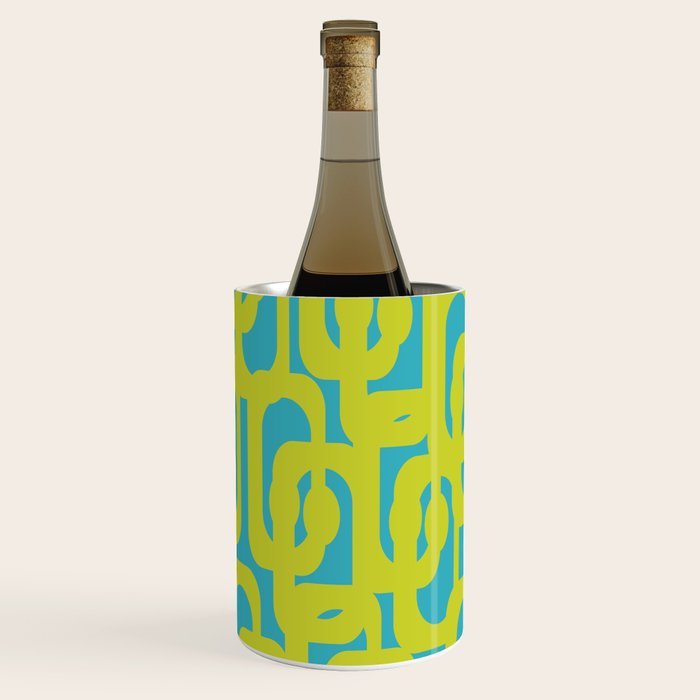 Mid Century Modern Loop Pattern in Lime Green and Turquoise Wine Chiller Gallery Image 1