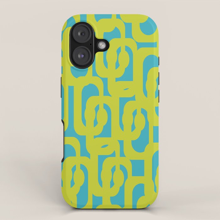 Mid Century Modern Loop Pattern in Lime Green and Turquoise iPhone Case Gallery Image 1