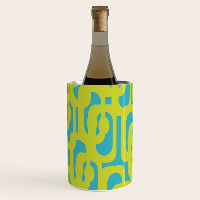 Mid Century Modern Loop Pattern in Lime Green and Turquoise Wine Chiller Gallery Image 2