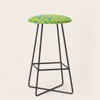 Mid Century Modern Loop Pattern in Lime Green and Turquoise Stool Gallery Image 1