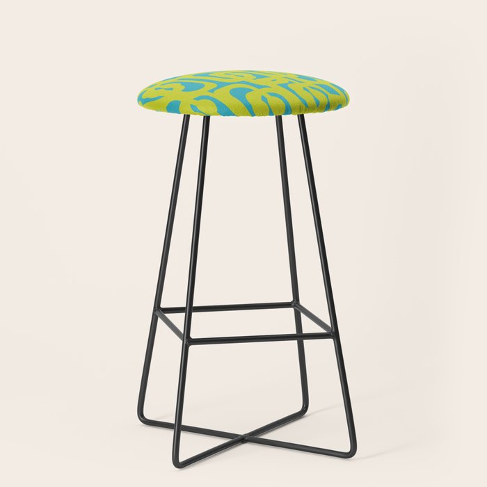 Mid Century Modern Loop Pattern in Lime Green and Turquoise Stool Gallery Image 1
