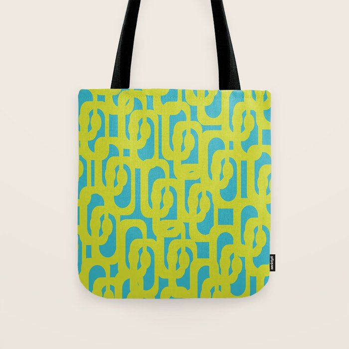 Mid Century Modern Loop Pattern in Lime Green and Turquoise Tote Bag Gallery Image 1
