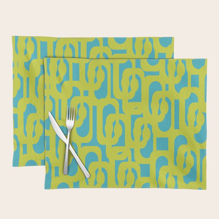 Mid Century Modern Loop Pattern in Lime Green and Turquoise Placemat Gallery Image 1