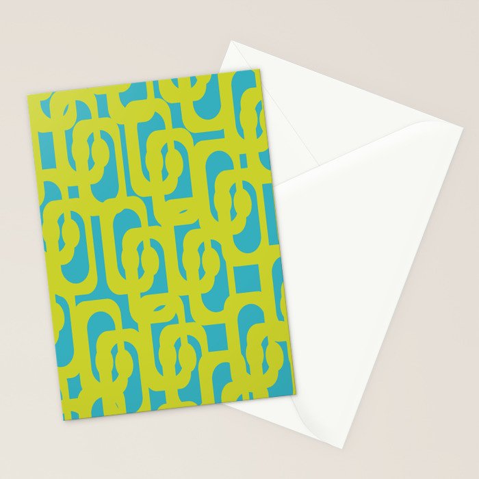 Mid Century Modern Loop Pattern in Lime Green and Turquoise Stationery Card Gallery Image 2