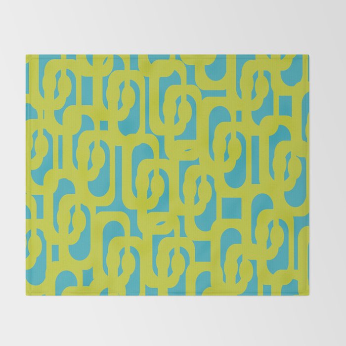 Mid Century Modern Loop Pattern in Lime Green and Turquoise Throw Blanket Gallery Image 2
