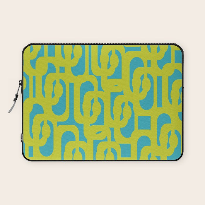 Mid Century Modern Loop Pattern in Lime Green and Turquoise Laptop Sleeve Gallery Image 1