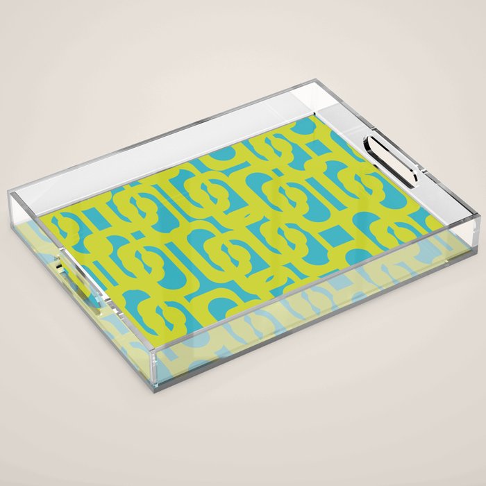 Mid Century Modern Loop Pattern in Lime Green and Turquoise Acrylic Tray Gallery Image 1