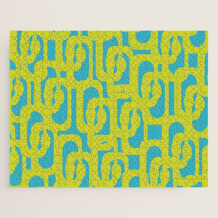 Mid Century Modern Loop Pattern in Lime Green and Turquoise Jigsaw Puzzle Gallery Image 1