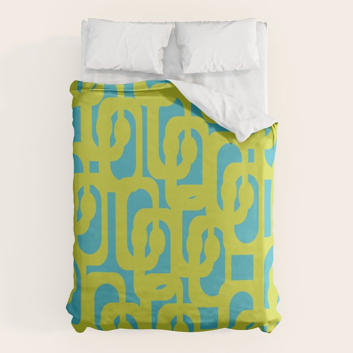 Mid Century Modern Loop Pattern in Lime Green and Turquoise Duvet Cover Gallery Image 6