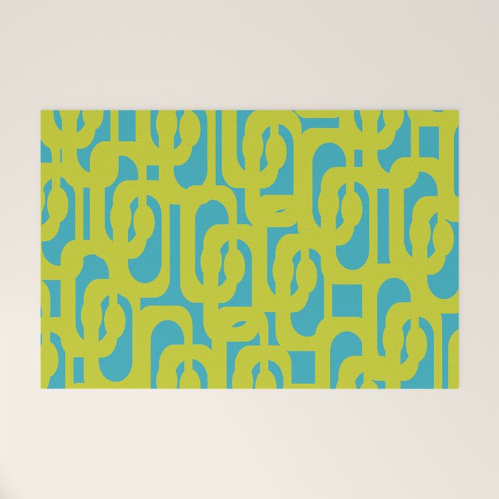 Mid Century Modern Loop Pattern in Lime Green and Turquoise Welcome Mat Gallery Image 1