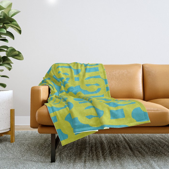 Mid Century Modern Loop Pattern in Lime Green and Turquoise Throw Blanket Gallery Image 1