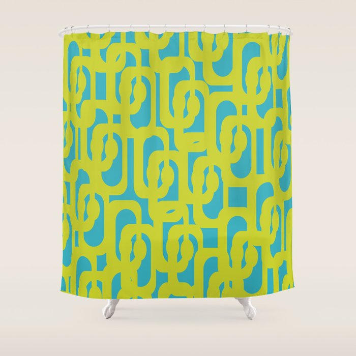 Mid Century Modern Loop Pattern in Lime Green and Turquoise Shower Curtain Gallery Image 1