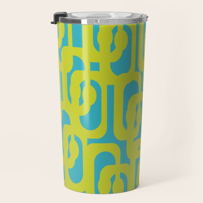 Mid Century Modern Loop Pattern in Lime Green and Turquoise Travel Mug Gallery Image 3