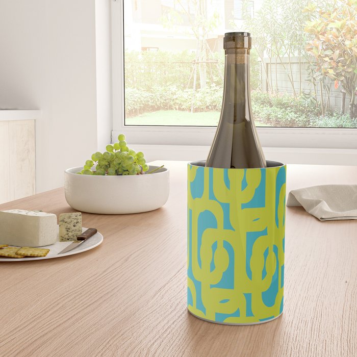 Mid Century Modern Loop Pattern in Lime Green and Turquoise Wine Chiller Gallery Image 4