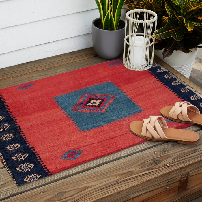 Ashar Ru Khorsi Kerman South Persian Blanket Print Outdoor Rug Gallery Image 2