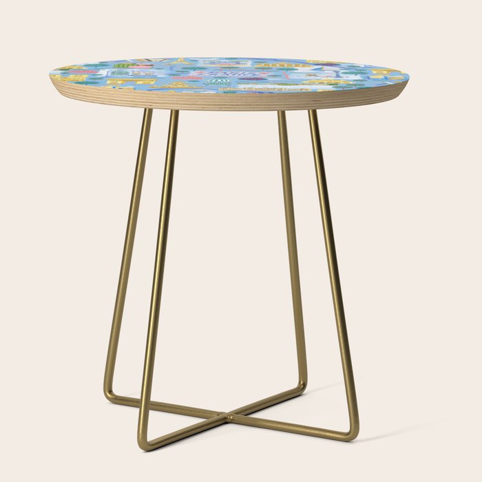 Paris France Map Illustration & Pattern in Blue Side Table Gallery Image 1