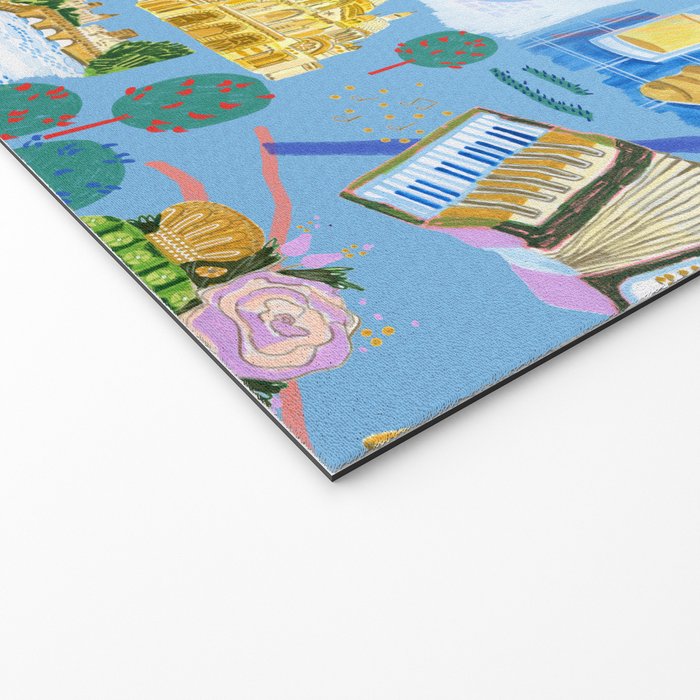 Paris France Map Illustration & Pattern in Blue Welcome Mat Gallery Image 2