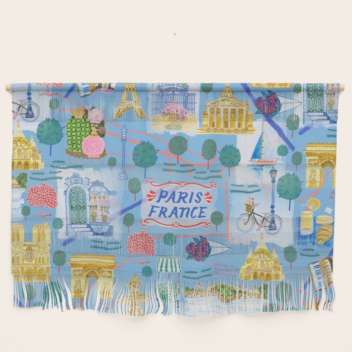 Paris France Map Illustration & Pattern in Blue Wall Hanging Gallery Image 1