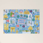 Paris France Map Illustration & Pattern in Blue Welcome Mat Gallery Image 1