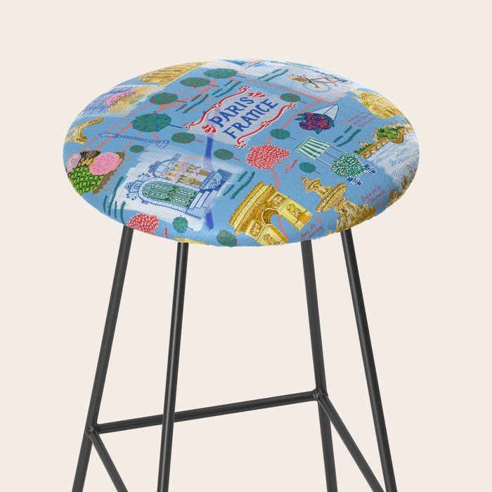 Paris France Map Illustration & Pattern in Blue Stool Gallery Image 2