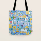 Paris France Map Illustration & Pattern in Blue Tote Bag Gallery Image 1