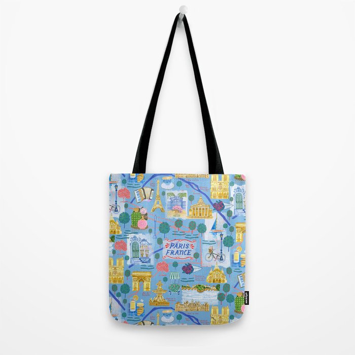 Paris France Map Illustration & Pattern in Blue Tote Bag Gallery Image 2
