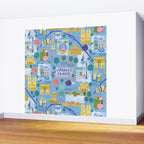 Paris France Map Illustration & Pattern in Blue Wall Mural Gallery Image 2