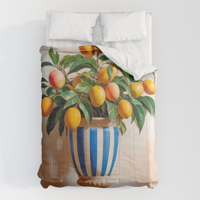  Mango Summer, India Fruits Still Life Tropical, Season Flower Pot Plants Botanical, Nature Plant Pots Blossom Juicy Painting Comforter Gallery Image 6