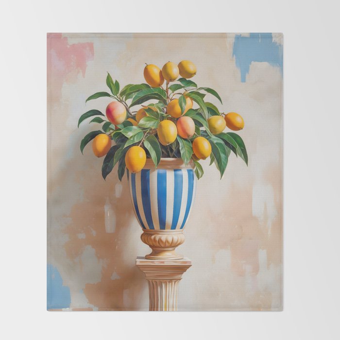  Mango Summer, India Fruits Still Life Tropical, Season Flower Pot Plants Botanical, Nature Plant Pots Blossom Juicy Painting Throw Blanket Gallery Image 2