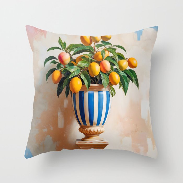  Mango Summer, India Fruits Still Life Tropical, Season Flower Pot Plants Botanical, Nature Plant Pots Blossom Juicy Painting Throw Pillow Gallery Image 6