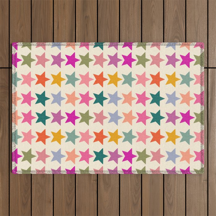 Retro Colorful Stars Outdoor Rug Gallery Image 1