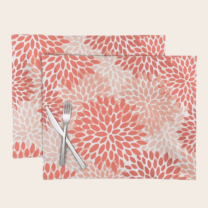 Flowers Pattern, Coral, Pink, Floral Prints Placemat Gallery Image 1