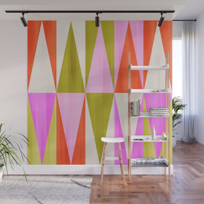 Mid Mod Diamond Pattern 1. textured Pink Green  Wall Mural Gallery Image 1
