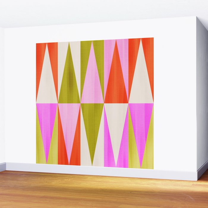 Mid Mod Diamond Pattern 1. textured Pink Green  Wall Mural Gallery Image 2